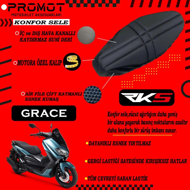 RKS GRACE UYUMLU KONFOR SELE FİLELİ HAVA DESTEKLİ KOLTUK KILIFI