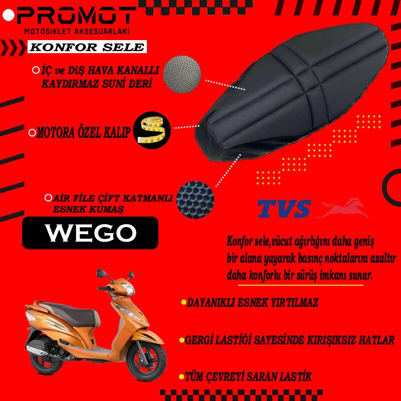 TVS WEGO UYUMLU KONFOR SELE FİLELİ HAVA DESTEKLİ KOLTUK KILIFI
