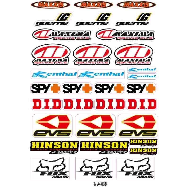 MOTOSİKLET SPONSOR HINSON  TASARIM A4 ÇOKLU STİCKER SETİ
