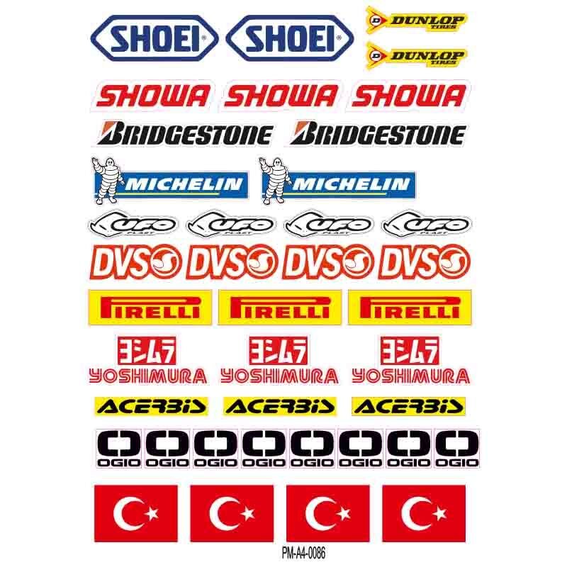 MOTOSİKLET SPONSOR TASARIM A4 ÇOKLU STİCKER SETİ
