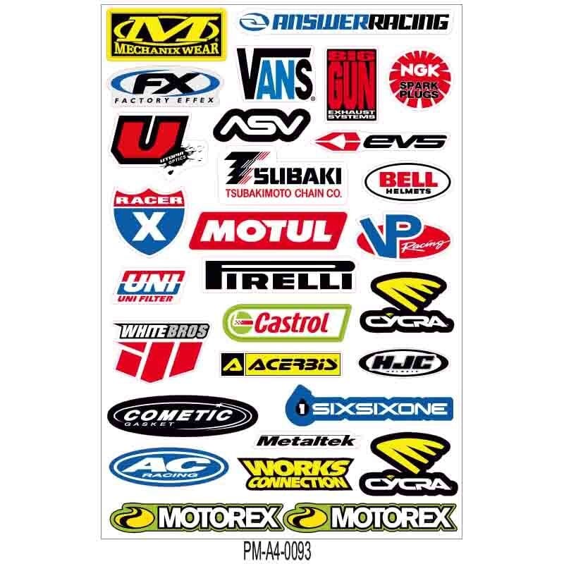 MOTOSİKLET SPONSOR TASARIM A4 ÇOKLU STİCKER SETİ