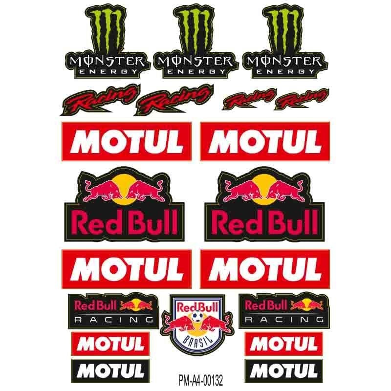 MOTOSİKLET REDBULL-MONSTER SPONSOR TASARIM A4 ÇOKLU STİCKER SETİ