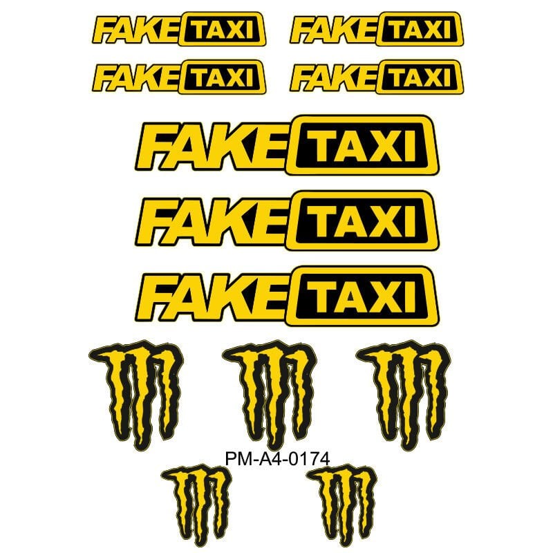 MOTOSİKLET  FAKE TAXI SPONSOR TASARIM A4 ÇOKLU STİCKER SETİ