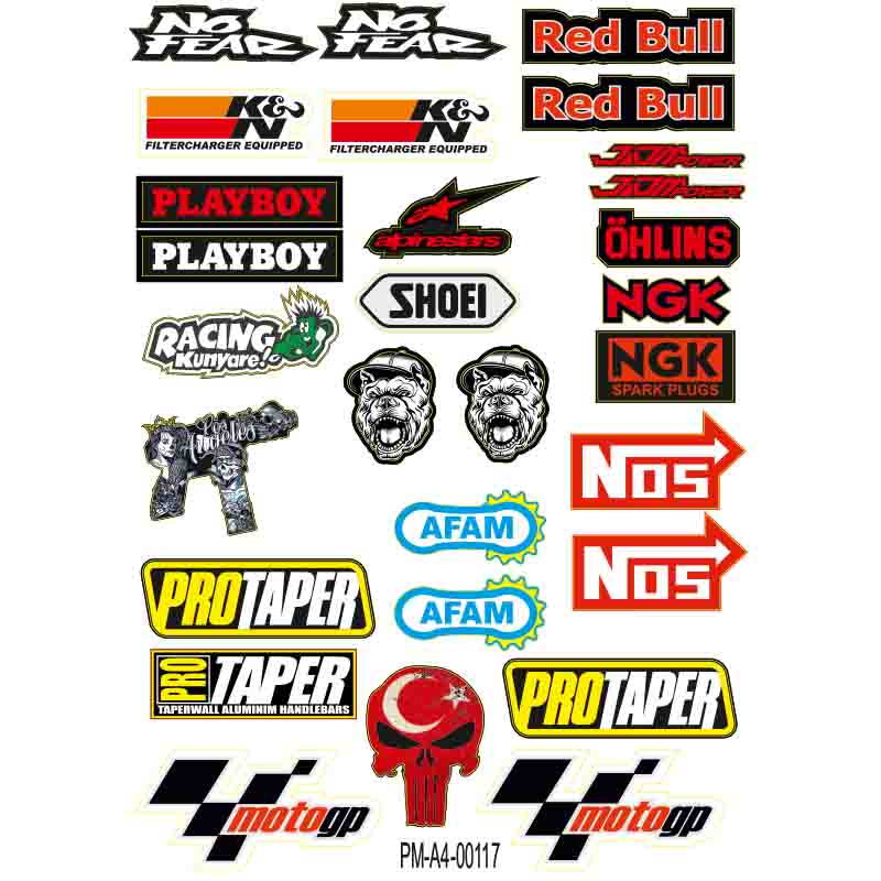 NOFEAR KARIŞIK  SPONSOR EKİPMAN KASK MOTORSİKLET STİCKER SETİ 01