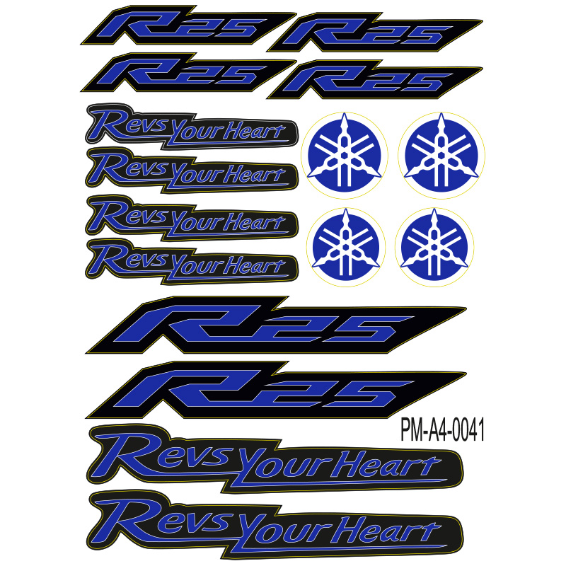 R25 YAMAHA MOTOSİKLET STİCKER SETİ A4 EBATI ÇOKLU STİCKER 02