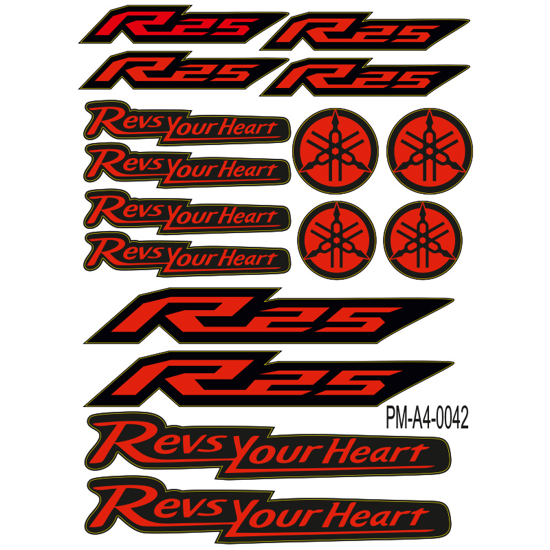 R25 YAMAHA MOTOSİKLET STİCKER SETİ A4 EBATI ÇOKLU STİCKER 03