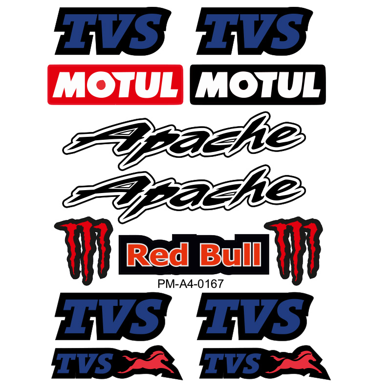 TVS APACHE MOTOSİKLET STİCKER SETİ A4 EBATI ÇOKLU STİCKER 