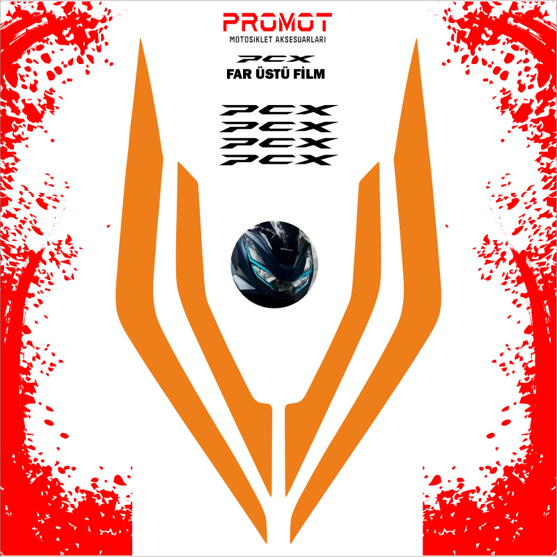 PCX 125/150 UYUMLU FAR KAPLAMA STİCKER 2021-24 TURUNCU