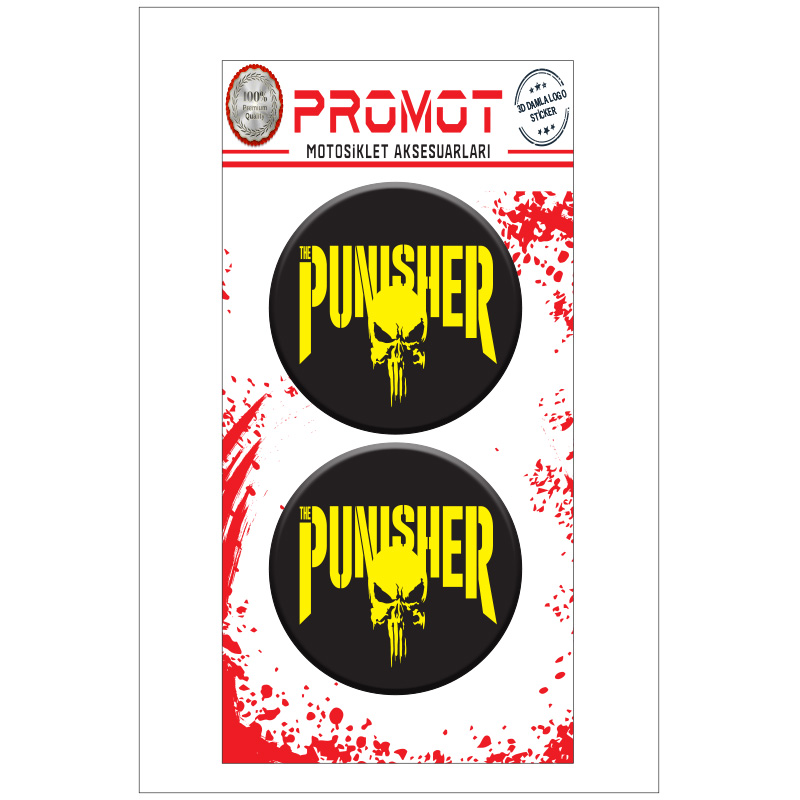 PUNISHER TASARIM 3D KABARTMALI DAMLA LOGO STİCKER 5cm 03