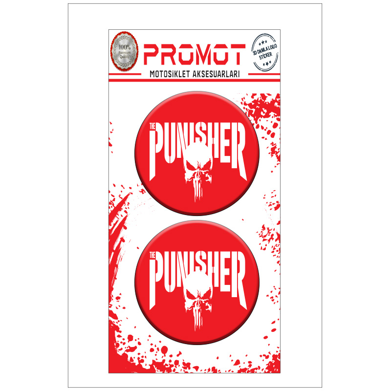 PUNISHER TASARIM 3D KABARTMALI DAMLA LOGO STİCKER 5cm 04