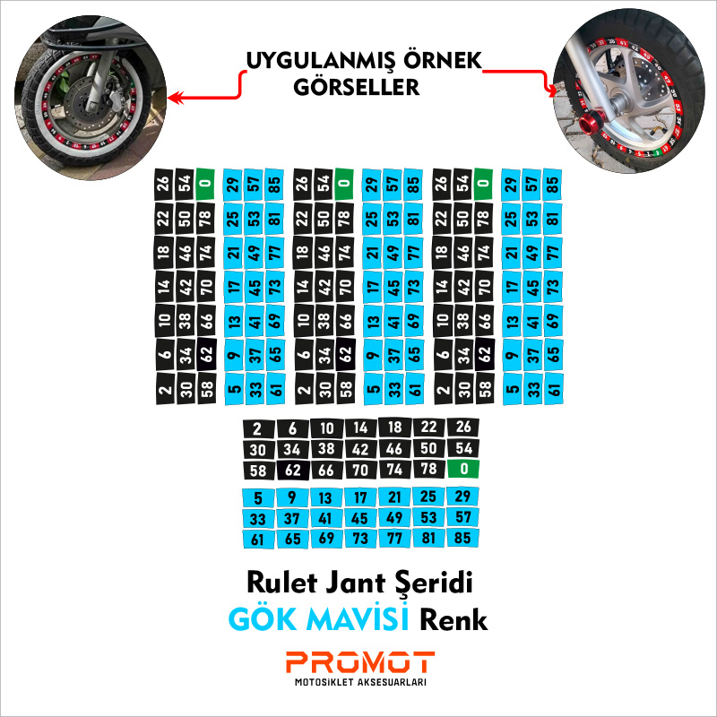 Rulet Jant Şeridi Gök Mavisi Renk 