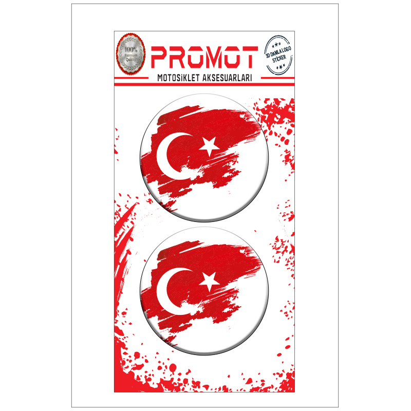 TÜRK BAYRAĞI 3D DAMLA 2 Lİ STİCKER LOGO 2
