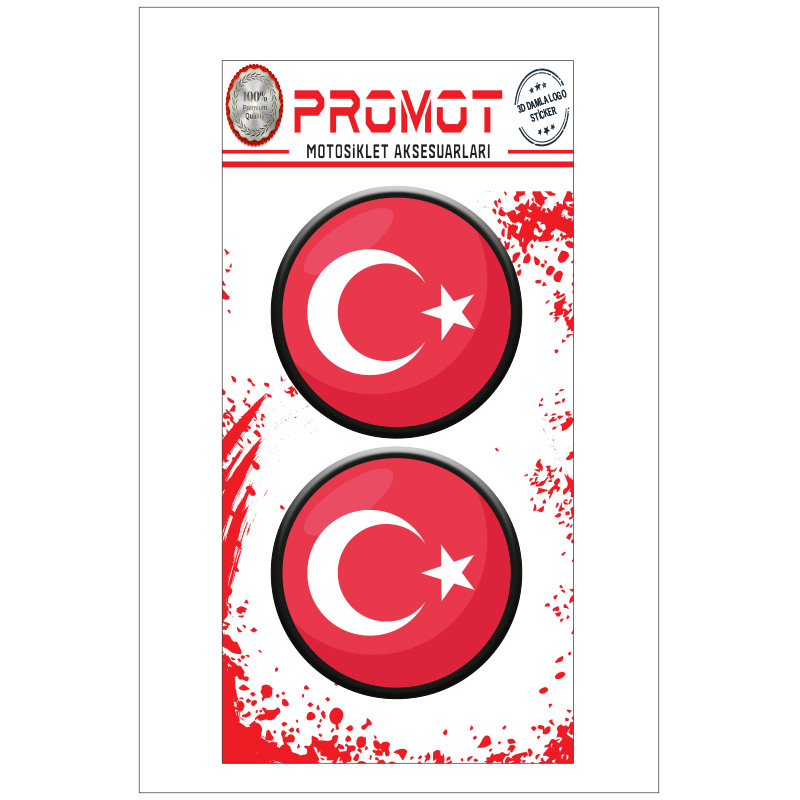 TÜRK BAYRAĞI 3D KABARTMALI DAMLA LOGO STİCKER 5cm 03